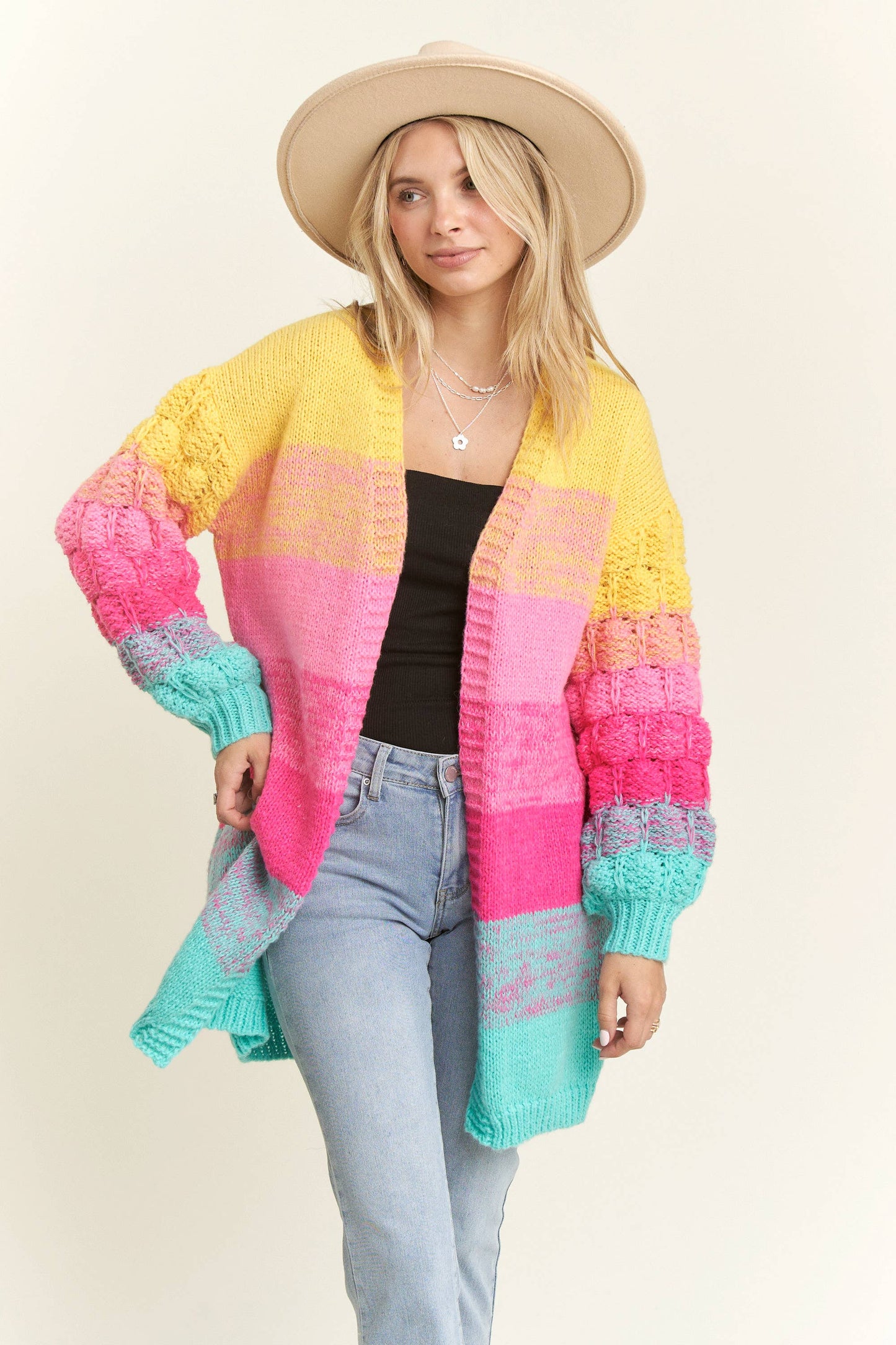 Rainbow Colorblock Cardigan Sweater