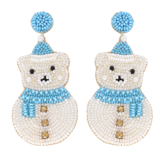 Polar Bear Snowman Christmas Beaded Earrings