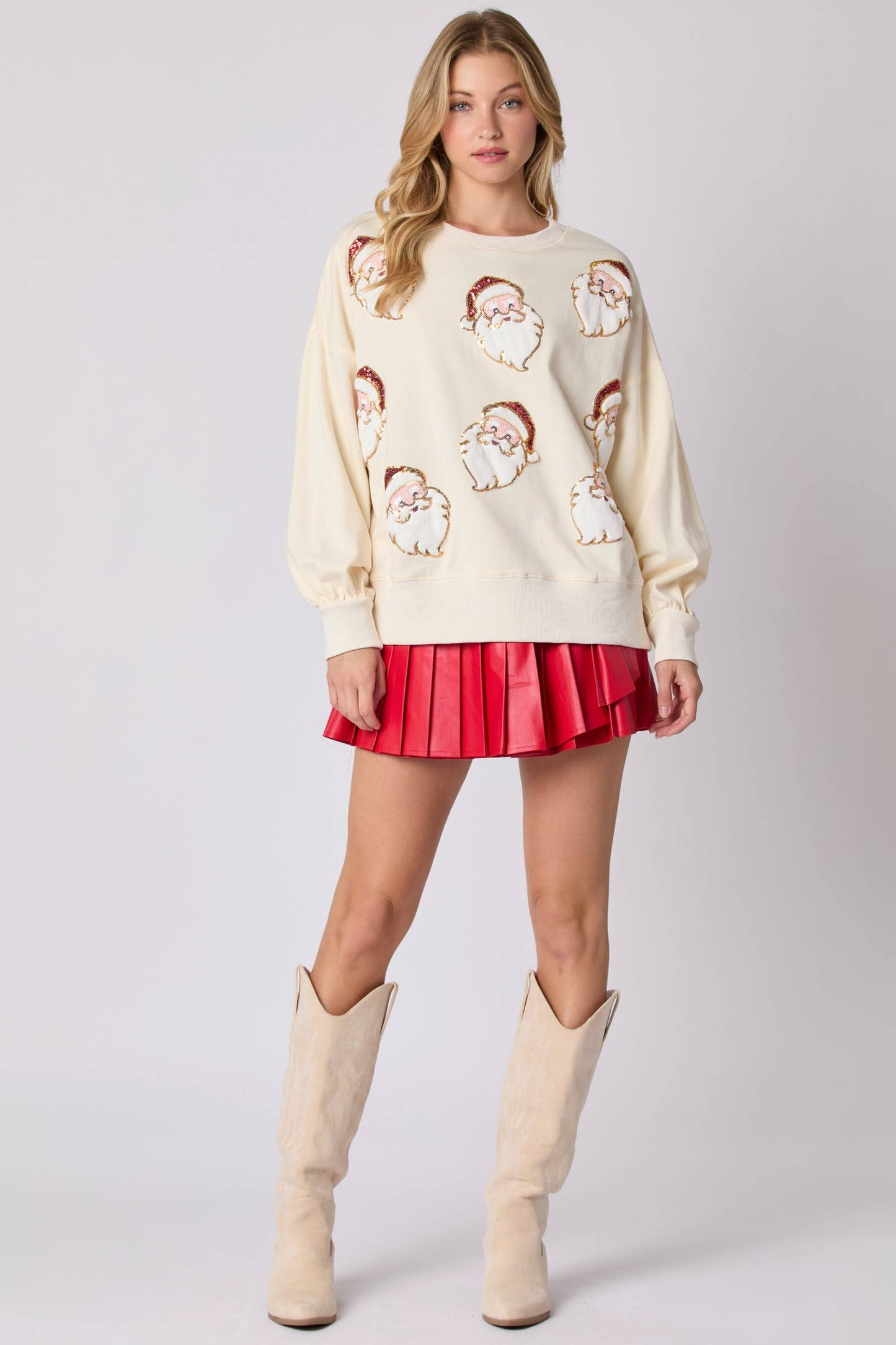 Santa Sequin Embroidered Christmas Pullover Sweater