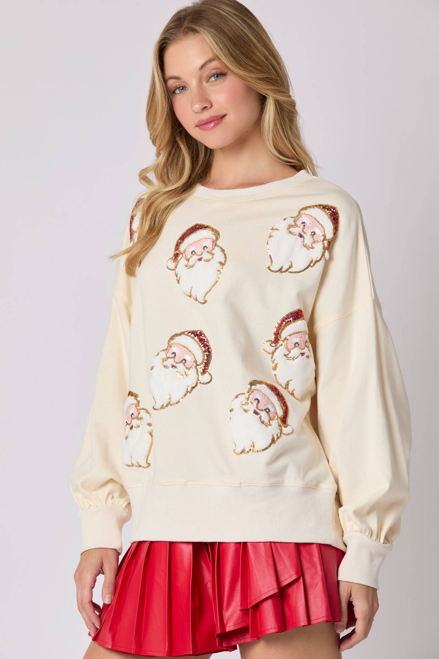 Santa Sequin Embroidered Christmas Pullover Sweater