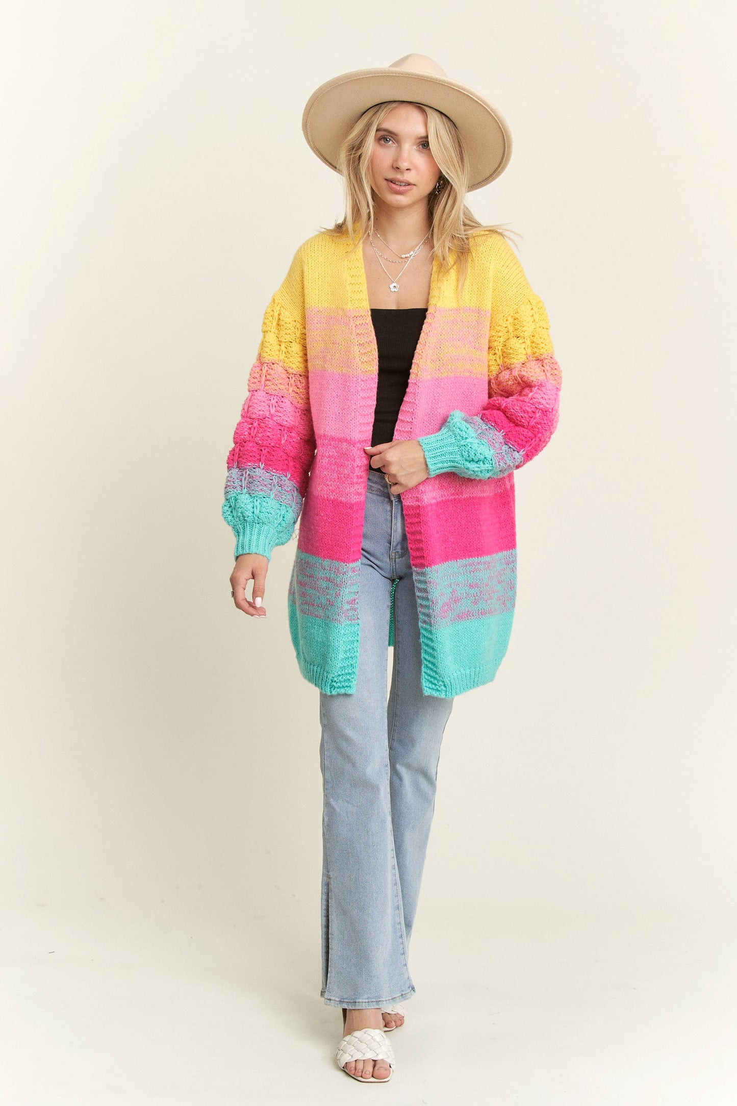 Rainbow Colorblock Cardigan Sweater