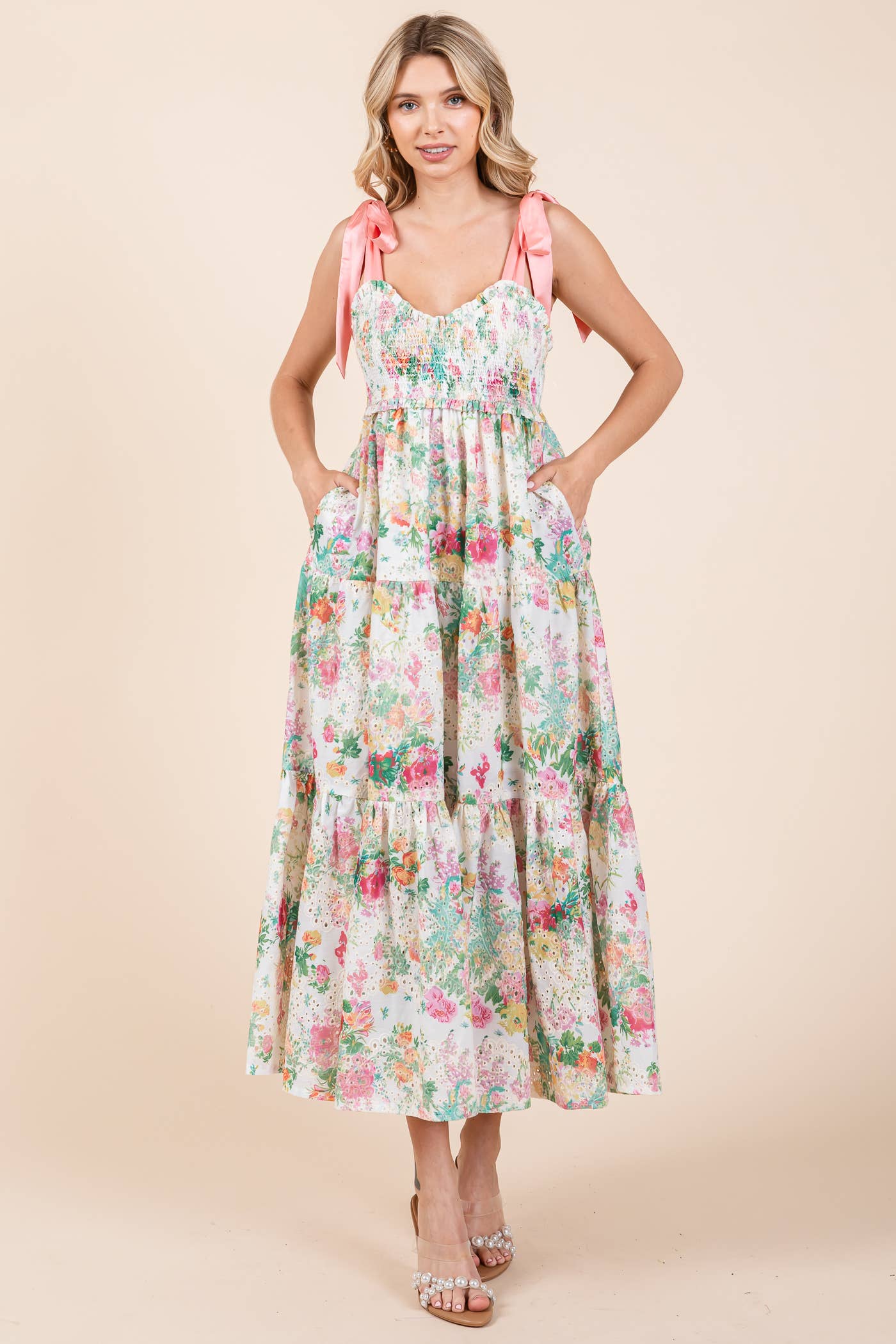 Floral Print Eyelet Maxi Dress