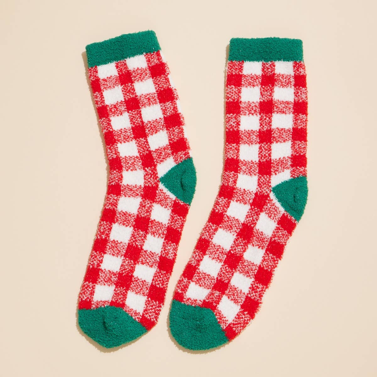 Fuzzy Christmas Checkered Socks