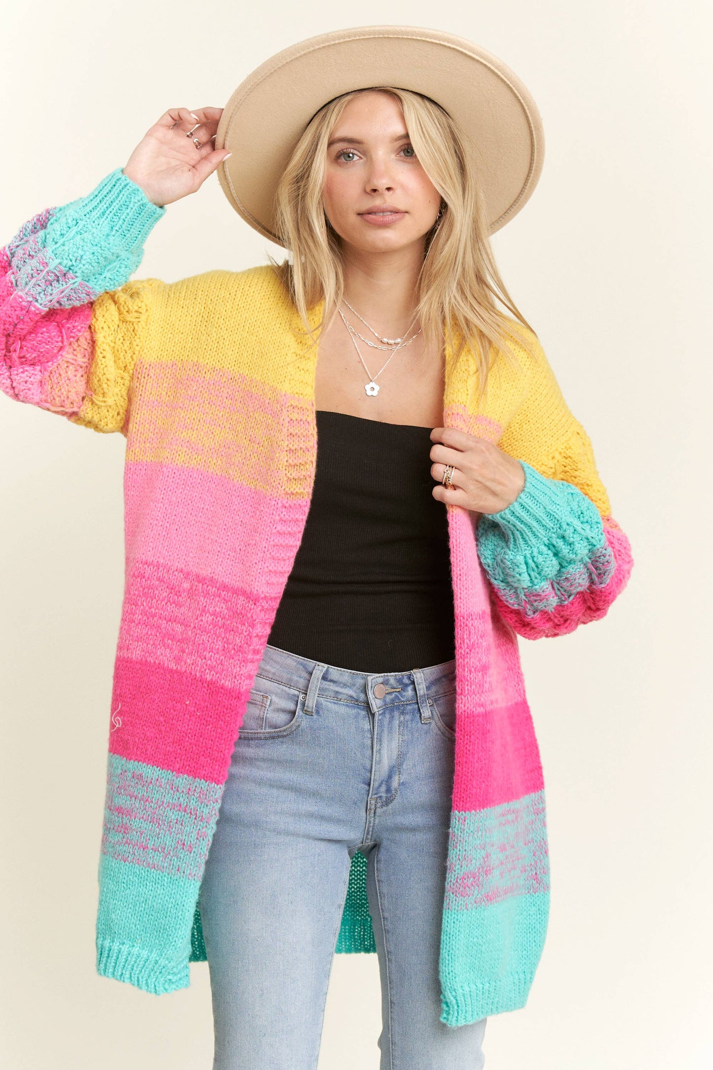 Rainbow Colorblock Cardigan Sweater