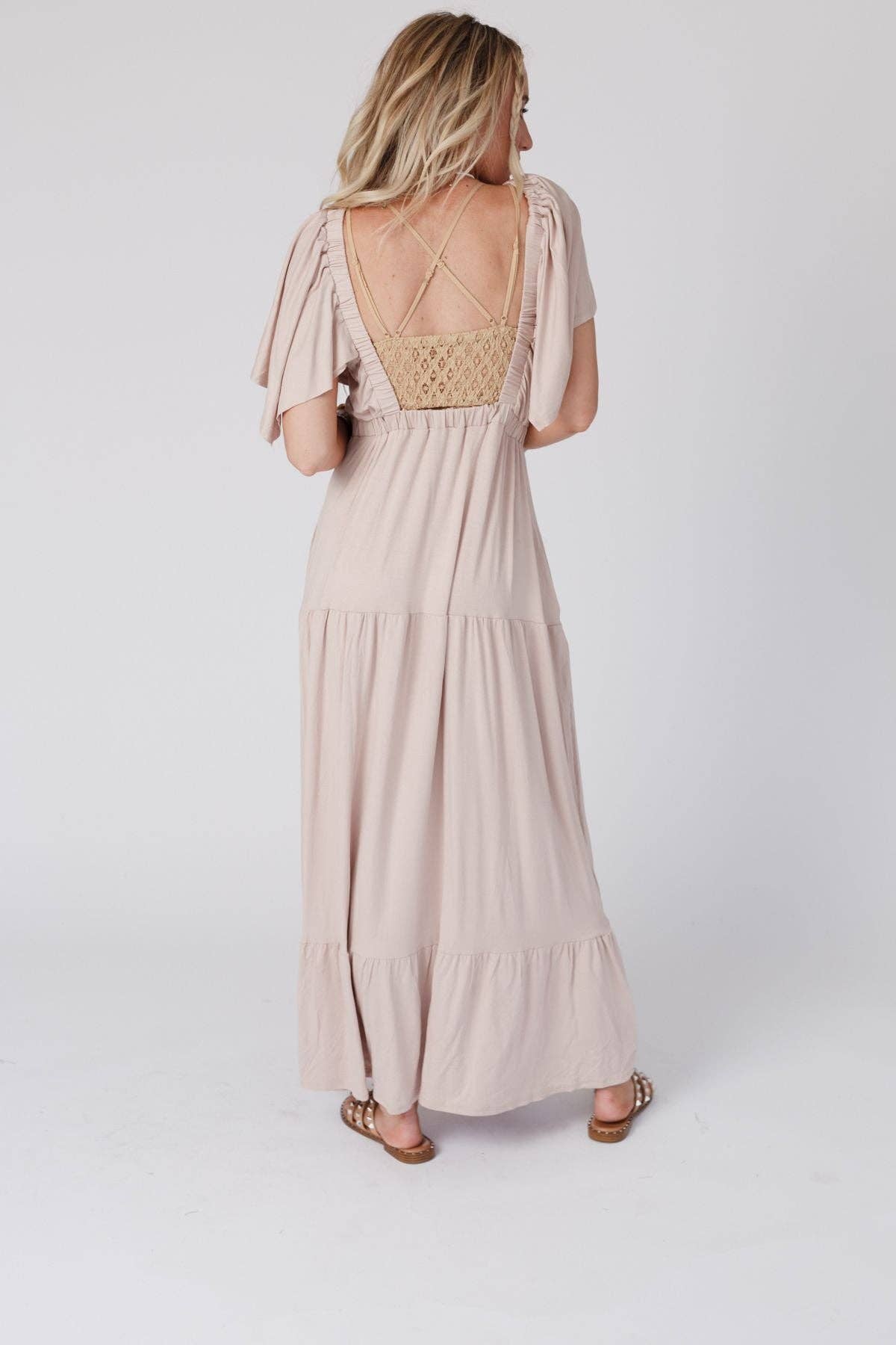 On Repeat Open Back Ruffle Maxi Dress