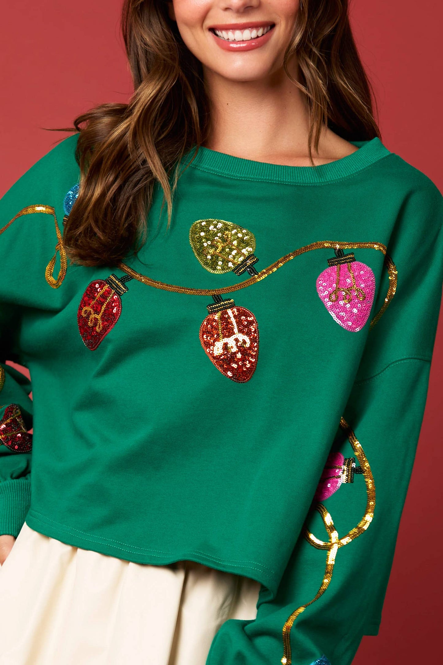 Sequin Christmas Lights Pullover Sweatshirt