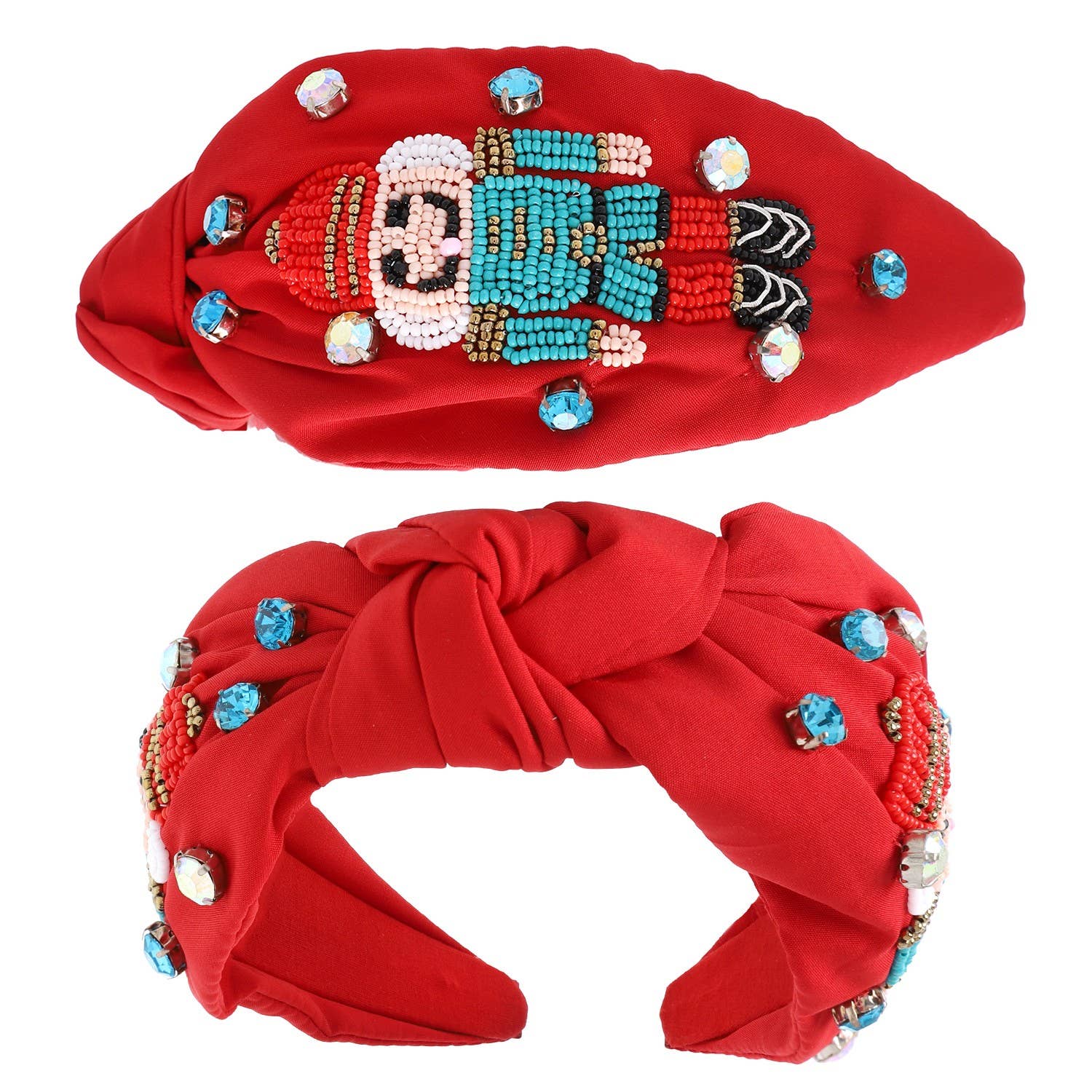 Nutcracker Jeweled Knotted Christmas Headband - Red