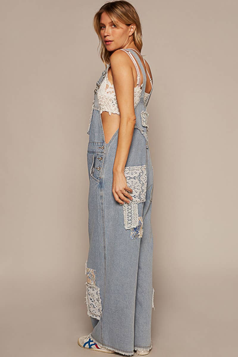 Crochet Patchwork Denim Overalls