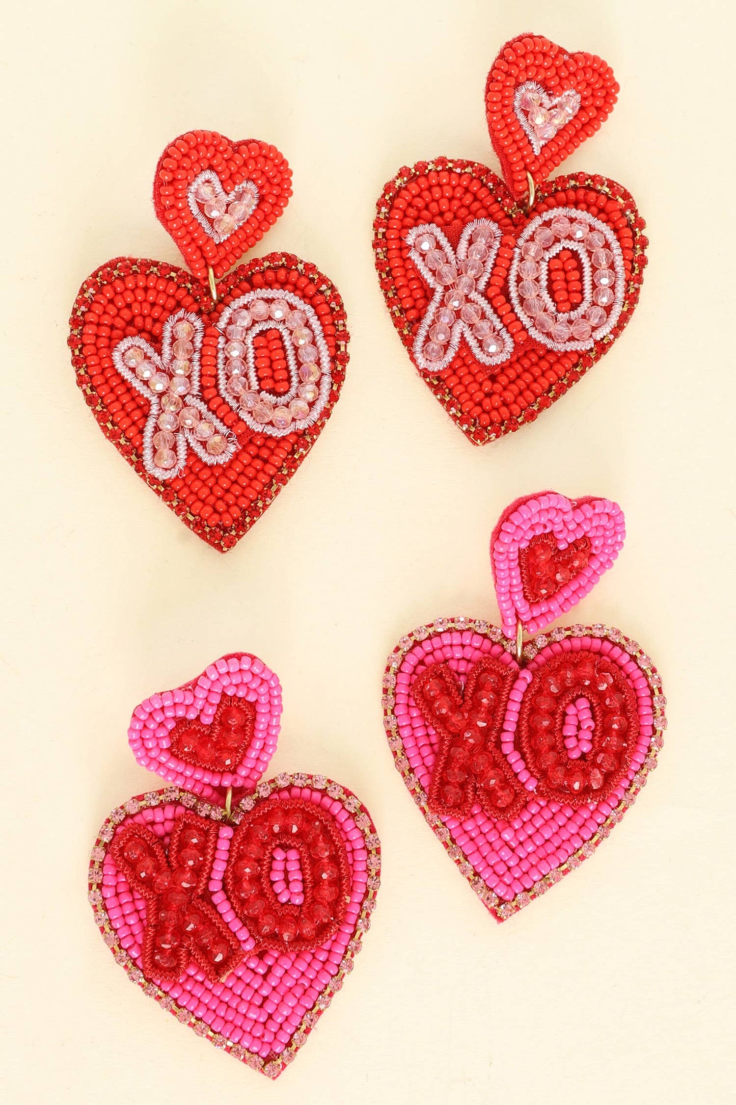 Valentine's Day Heart XO Beaded Earrings - Pink