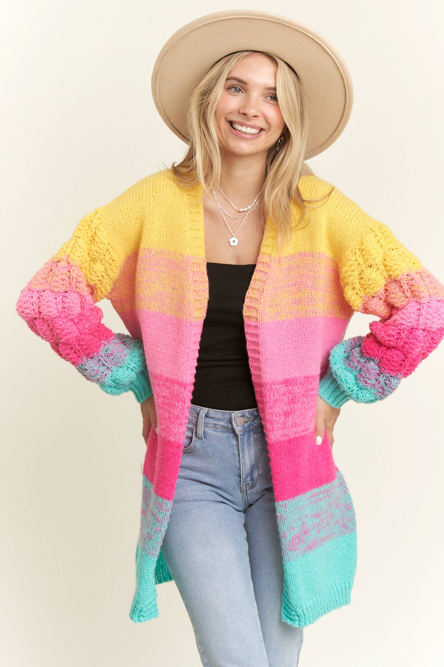 Rainbow Colorblock Cardigan Sweater