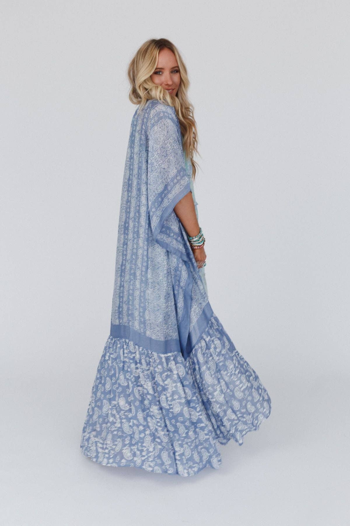 Paisley Tapestry Free Flow Duster Kimono - Chambray