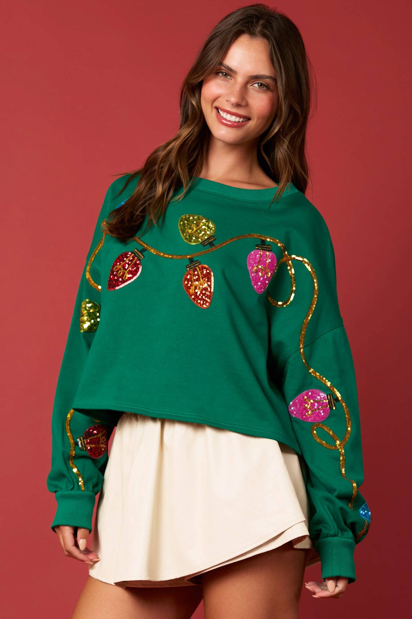 Sequin Christmas Lights Pullover Sweatshirt