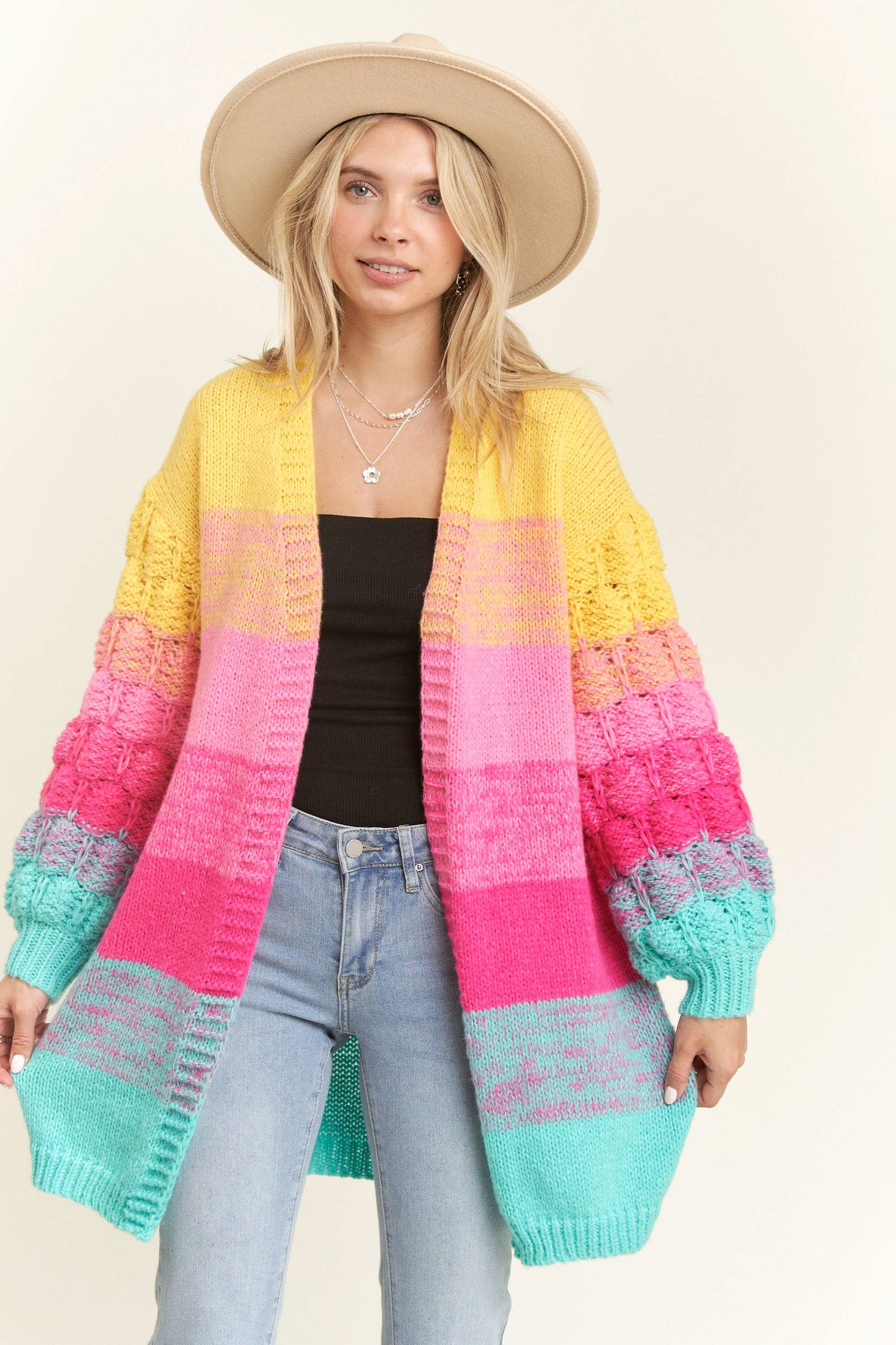 Rainbow Colorblock Cardigan Sweater