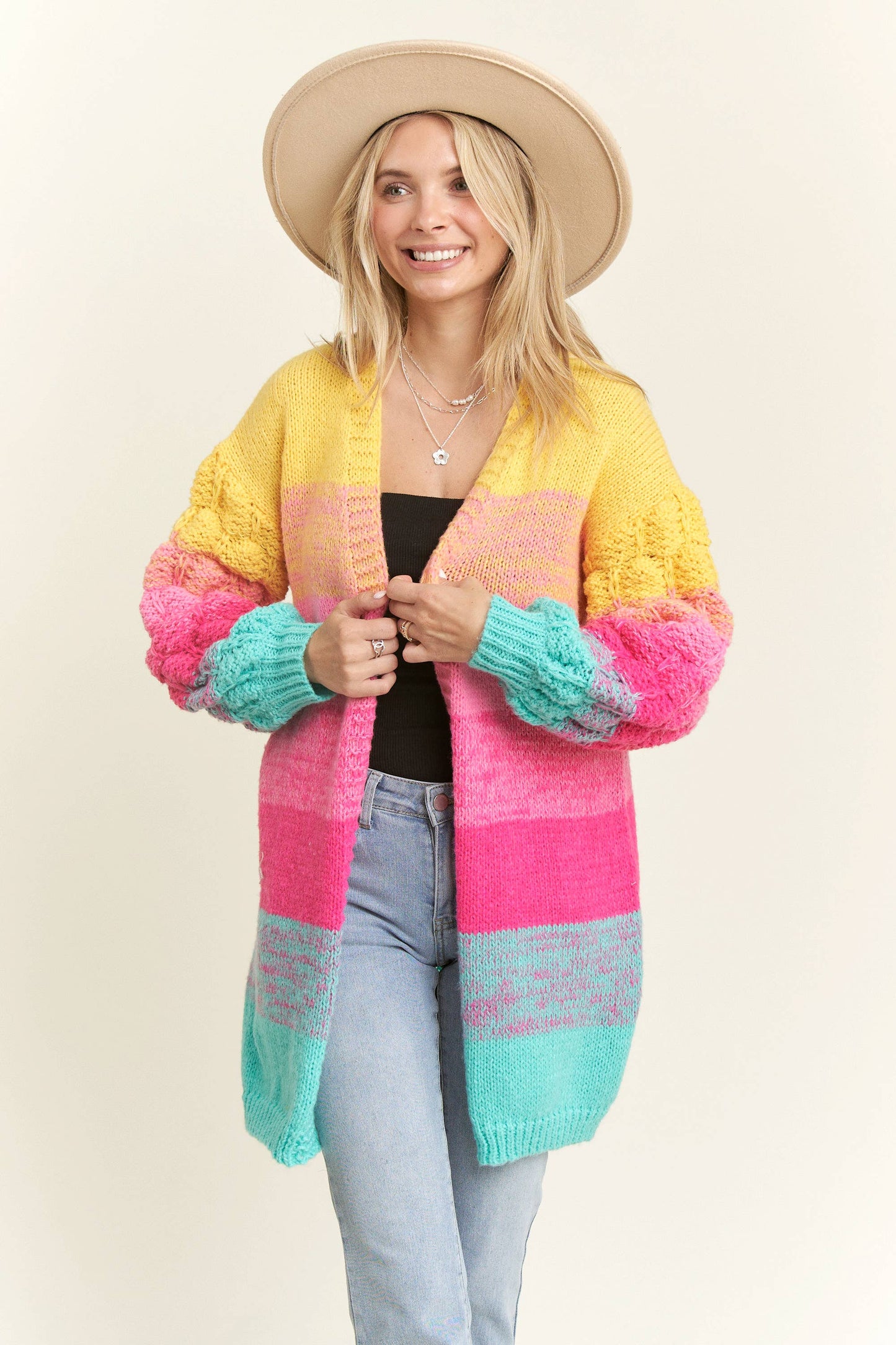 Rainbow Colorblock Cardigan Sweater