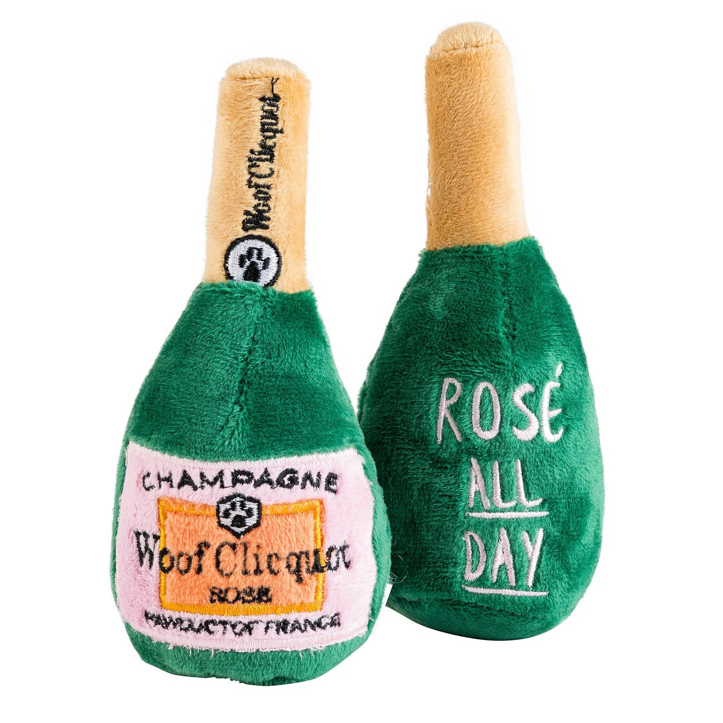 Woof Clicquot Rosé Champagne Bottle Squeaker Dog Toy: Small