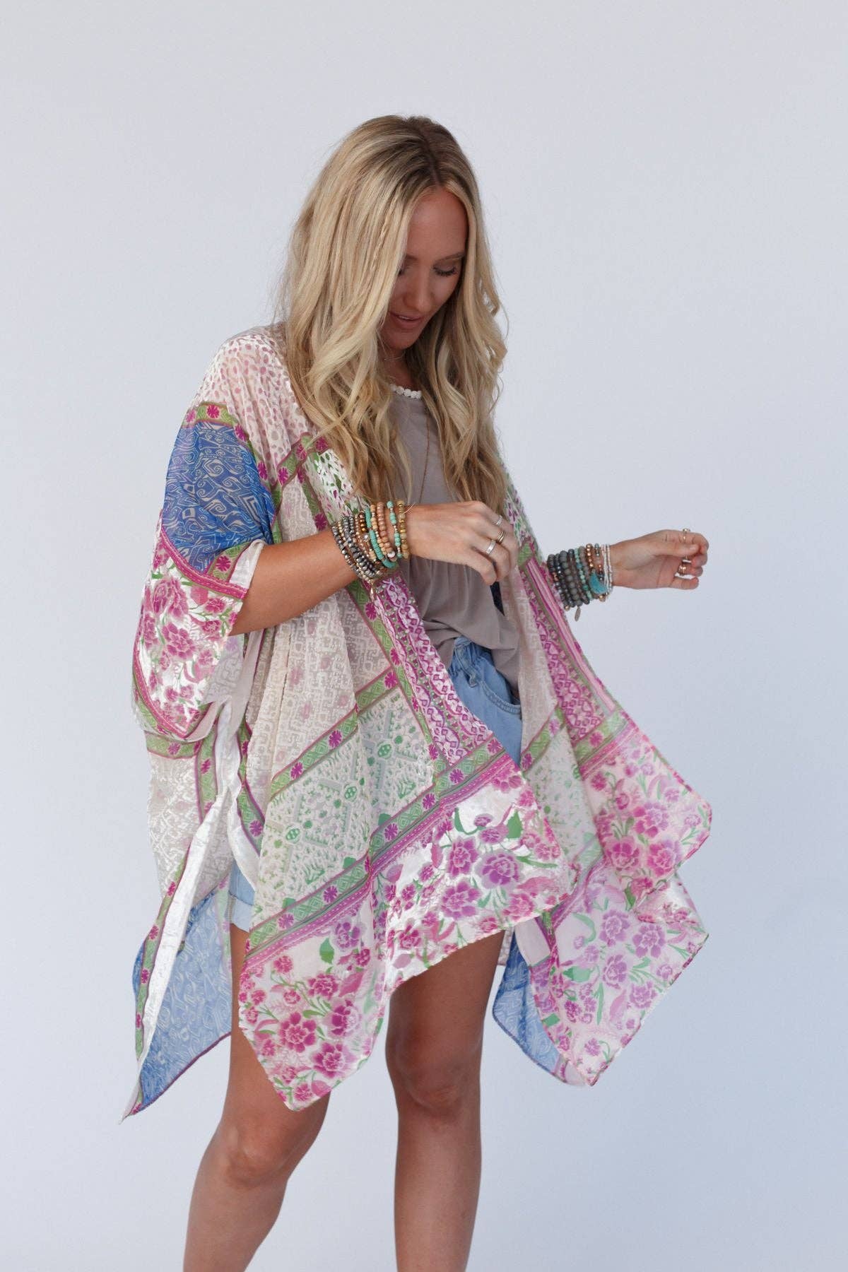 Boho Patchwork Kimono - White