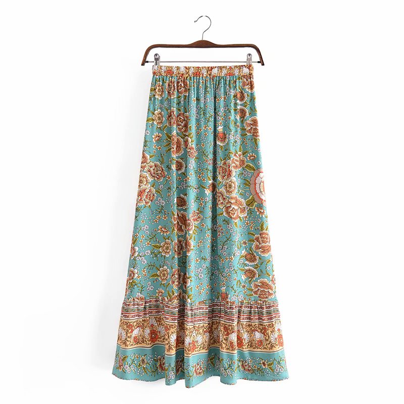 Hippie Chick Bohemian Floral Maxi Skirt - Turquoise | Moonlight Gypsea