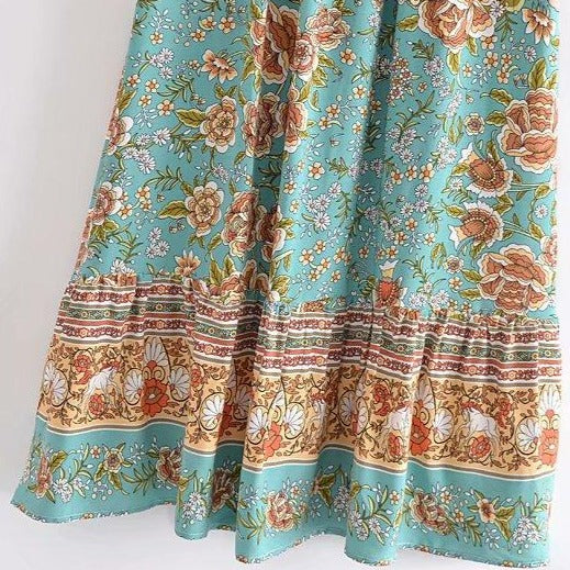 Hippie Chick Bohemian Floral Maxi Skirt - Turquoise | Moonlight Gypsea